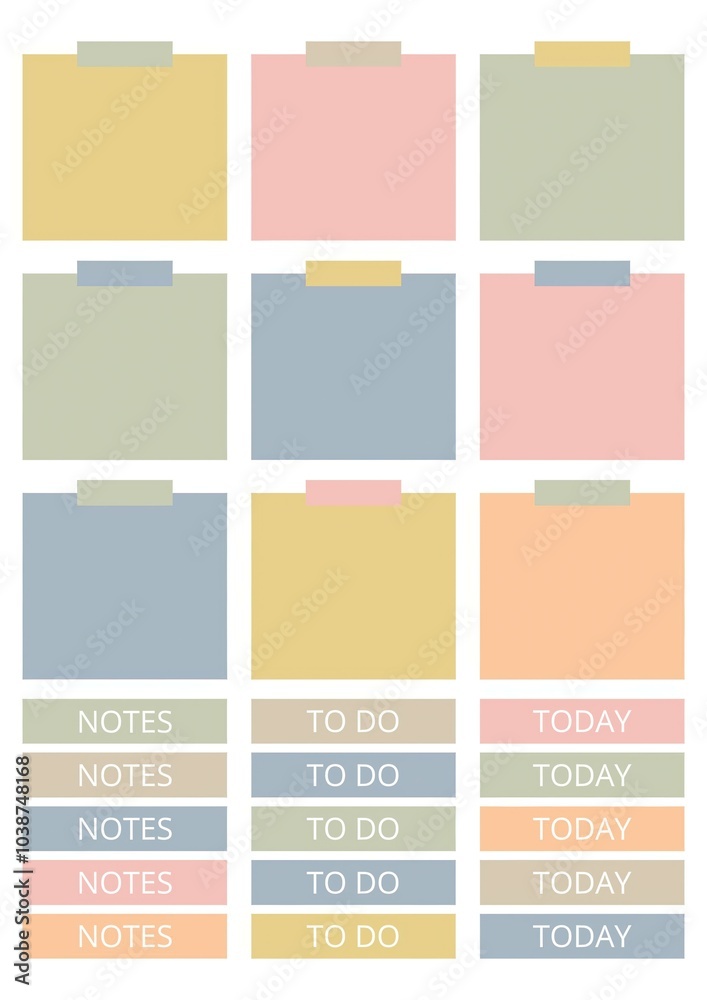 Fototapeta premium Digital stickers for planner, note sheets, daily notes, delicate pastel colors, one tone, goodnotes elements.