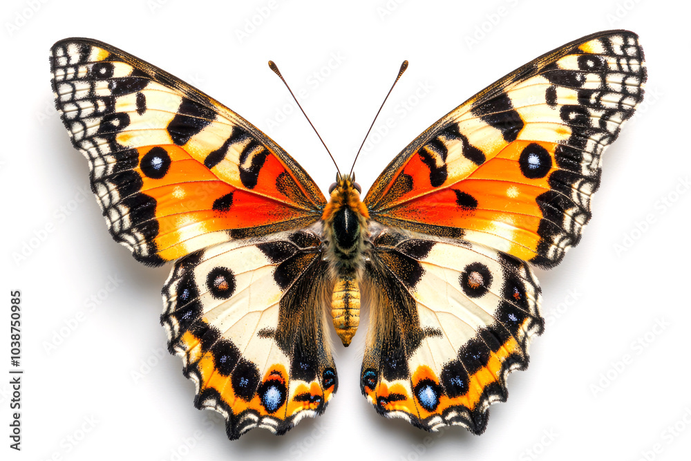 Butterfly with open wings showing beautiful pattern isolated on white Butterfly with open wings showing beautiful pattern isolated on white