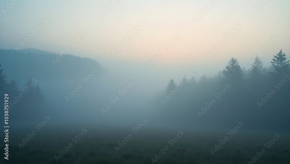 Mysterious fog enveloping serene forest at dawn Mysterious fog enveloping serene forest at dawn