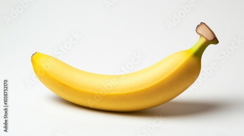 A single ripe banana resting on a clean surface.