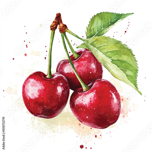 Cherry fruit watercolor clipart illustration