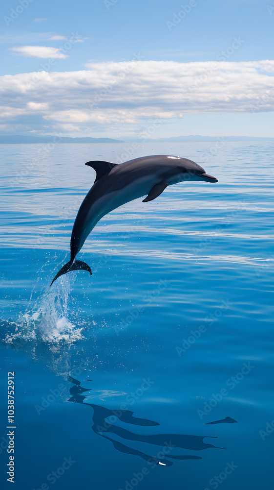 Fototapeta premium Dolphin leaping out of crystal waters, showcasing vitality and freedom Vertical Mobile Wallpaper