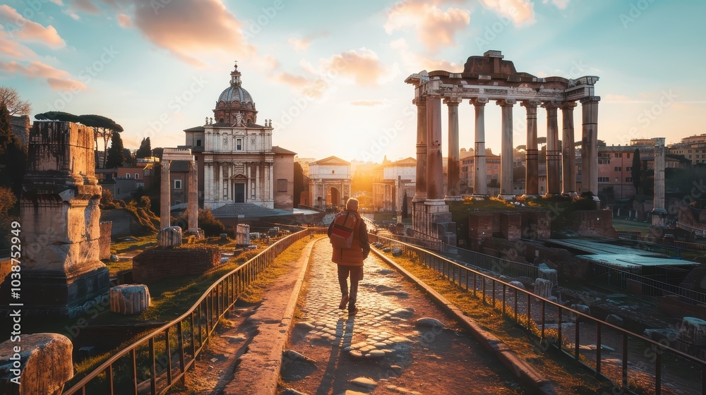 Fototapeta premium Exploring Ancient Ruins in Rome at Sunset