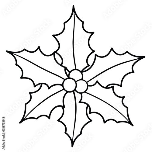 Holly Leaves Vector Outline Design.