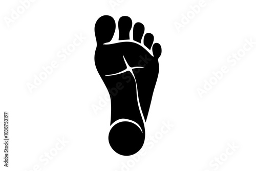 Footprint, silhouette, foot, toes, sole, barefoot, podiatry, orthopedics, stride, gait, walking, stepping, imprint, track, trace, mark, impression, shape, outline, human, anatomy, body part, black, wh