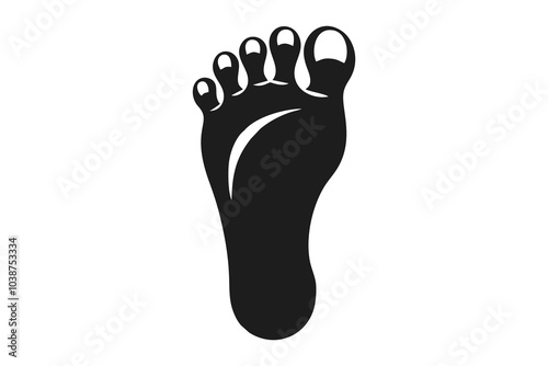 Footprint, silhouette, foot, toes, sole, barefoot, podiatry, orthopedics, stride, gait, walking, stepping, imprint, track, trace, mark, impression, shape, outline, human, anatomy, body part, black, wh