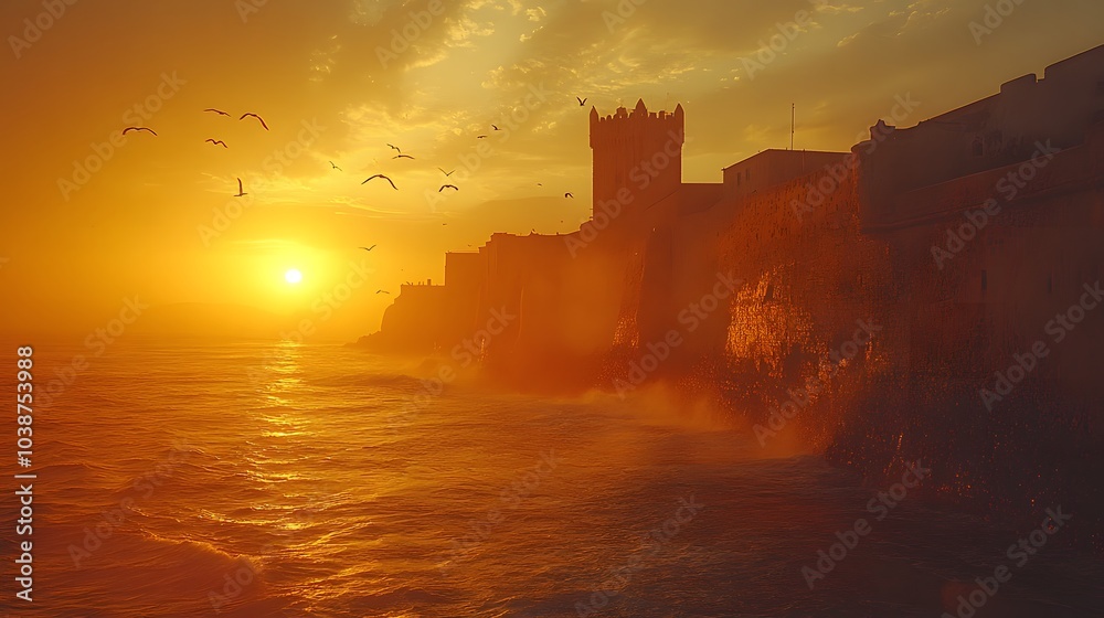 Fototapeta premium Castle by the Sea at Sunset