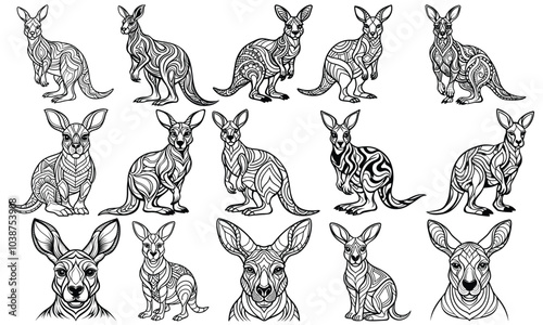 Cute Kangaroo Line Drawing for Toddler Fun, Ideal for Children’s Activity Books and Preschool Projects. Clean and Playful Design on a White Background to Spark Imaginative Expression.