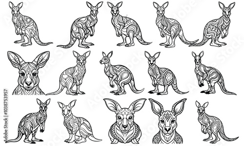 Adorable Baby Kangaroo in Simple Line Art, Perfect for Kids' Coloring Books and Early Childhood Activities. Isolated on White Background to Encourage Fun Learning and Creativity. 