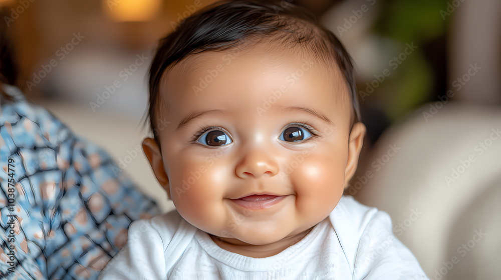 Smiling baby sitting on a couch Smiling baby sitting on a couch