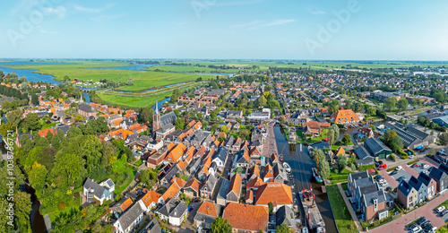 Aerial panorama from the historical town Heeg in Friesland the Netherlands