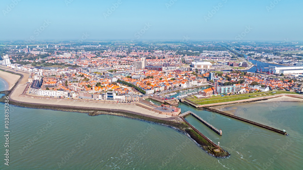 Aerial from the historical town Vlissingen in Zeeland the Netherlands Aerial from the historical town Vlissingen in Zeeland the Netherlands