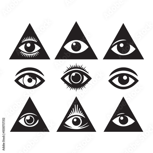 Triangle with eye silhouette  set vector black color white background 