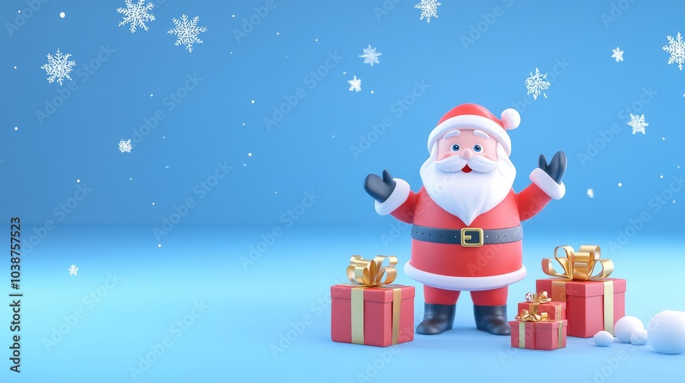 Santa Claus and gifts flat design front view North Pole theme 3D Santa Claus and gifts flat design front view North Pole theme 3D