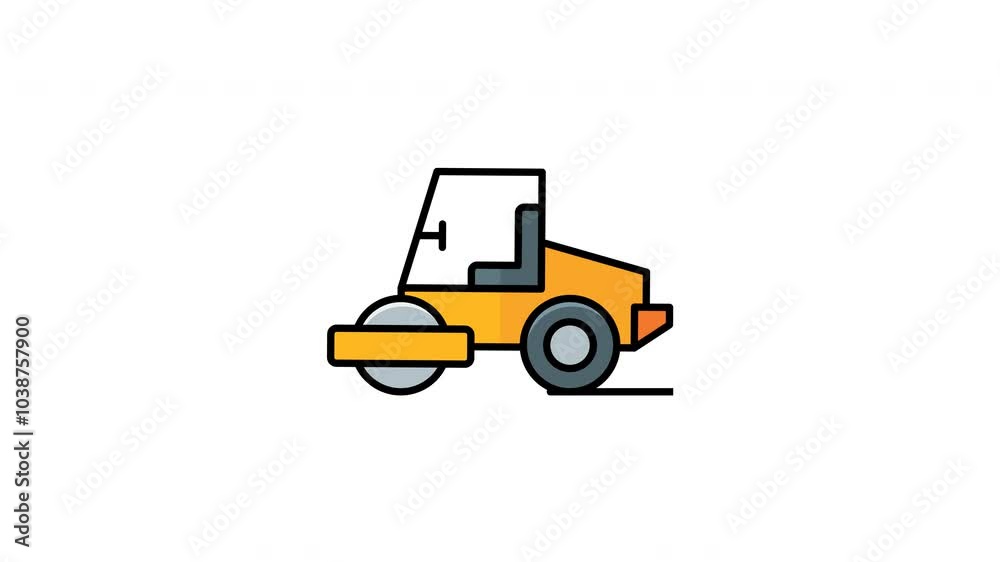 Animated road roller with large tire suitable for construction themed designs, industrial concepts, and transportation related illustrations in various projects Animated road roller with large tire suitable for construction themed designs, industrial concepts, and transportation related illustrations in various projects