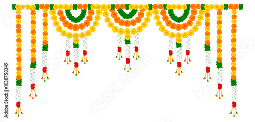 Flower garland decoration toran for Happy Diwali, Dussehra Wedding Invitation Indian Holiday festival background photo