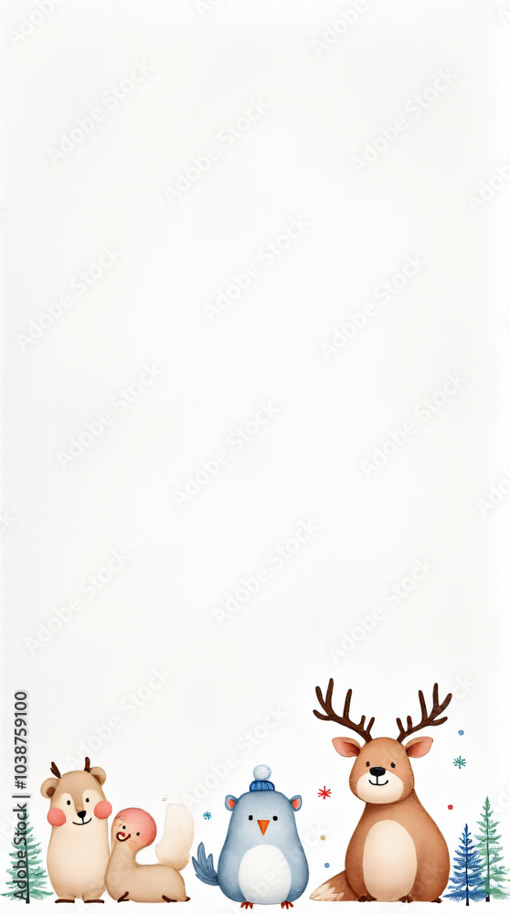 watercolor design features various winter characters white background watercolor design features various winter characters white background