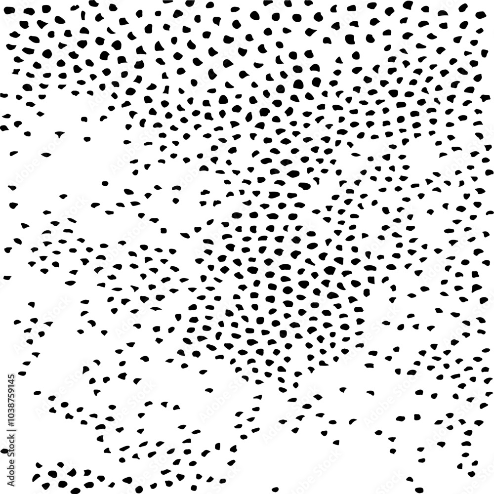 Small uneven spots and particles of debris. Abstract vector texture.  Distressed uneven background. Grunge texture overlay with fine grains isolated on white background. Vector illustration. EPS10.