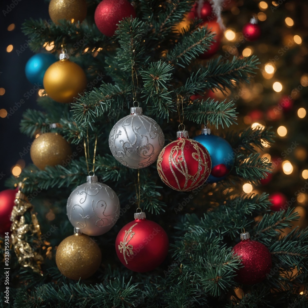 Beautiful ornaments create a festive holiday scene