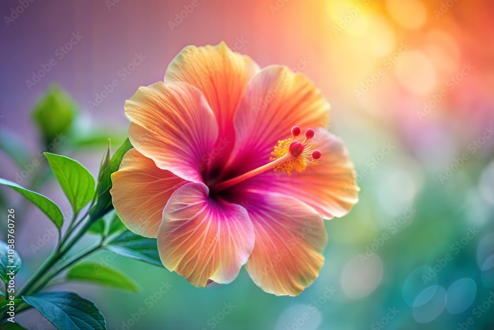 Fototapeta premium Single hibiscus flower in full bloom with delicate petals