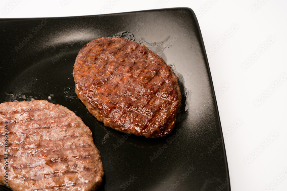 Cutlet with minced beef isolated on black background. Cutlet with minced beef isolated on black background.