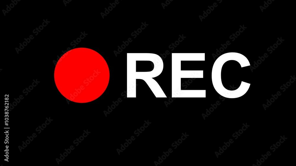 rec text camera recording icon blink animation, interface of video recorder digital display in black background