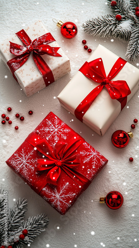 Christmas gift boxes isolated on white background. Instagram story