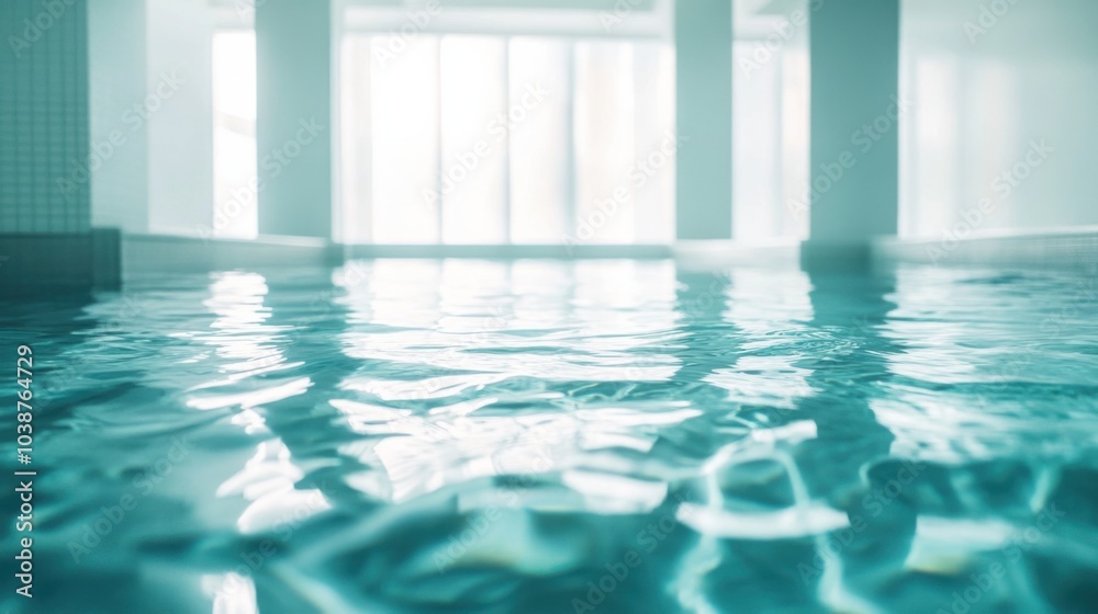 Fototapeta premium A swimming pool with clear water, indoor setting with modern architecture, Contemporary style