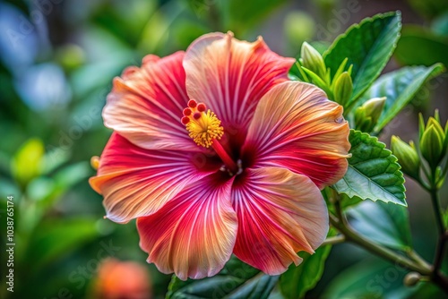 Hibiscus flower with red and pink petals showcasing intricate patterns