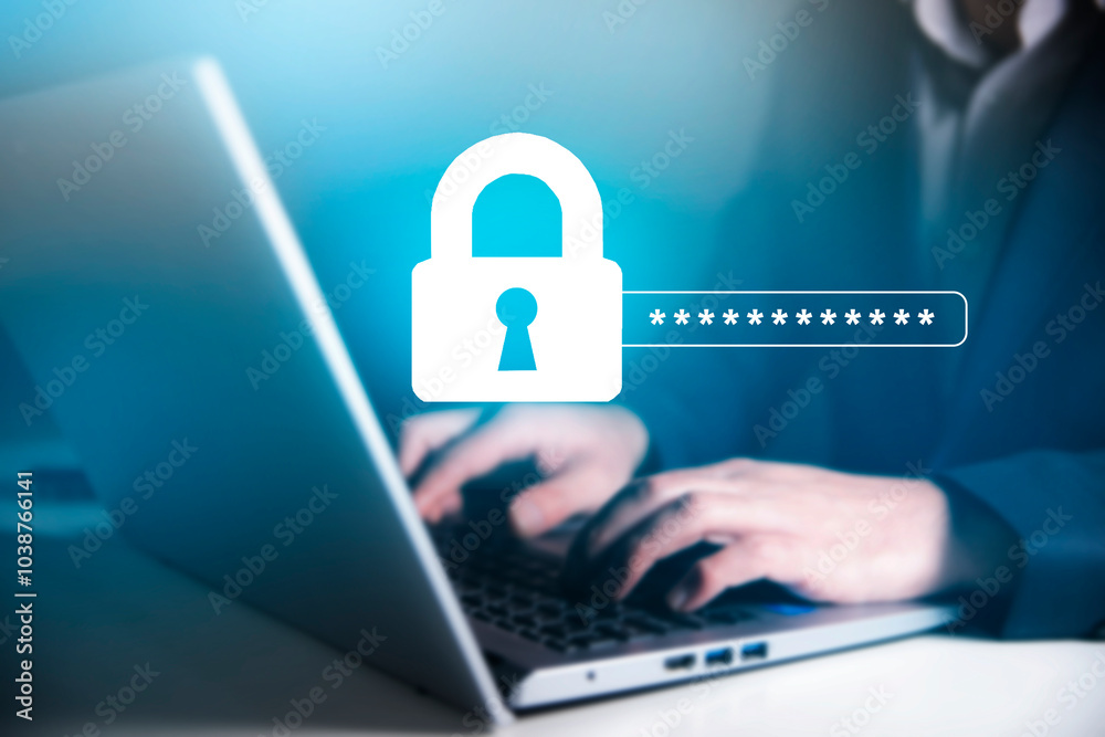 Cyber security concept. Lock icon and password input Cyber security concept. Lock icon and password input