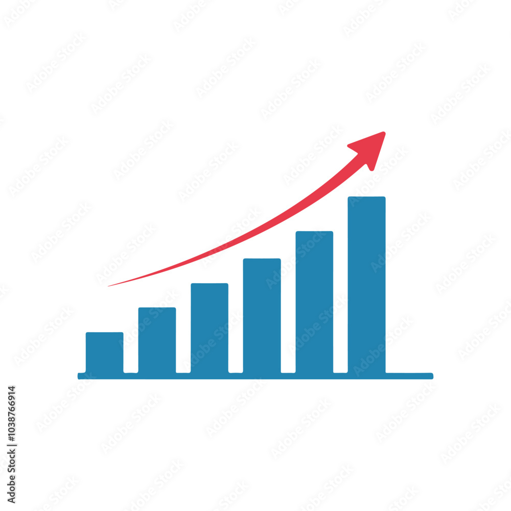 Graph going up and red arrow, Bar graph with arrow, Business concept. Graph going up and red arrow, Bar graph with arrow, Business concept.