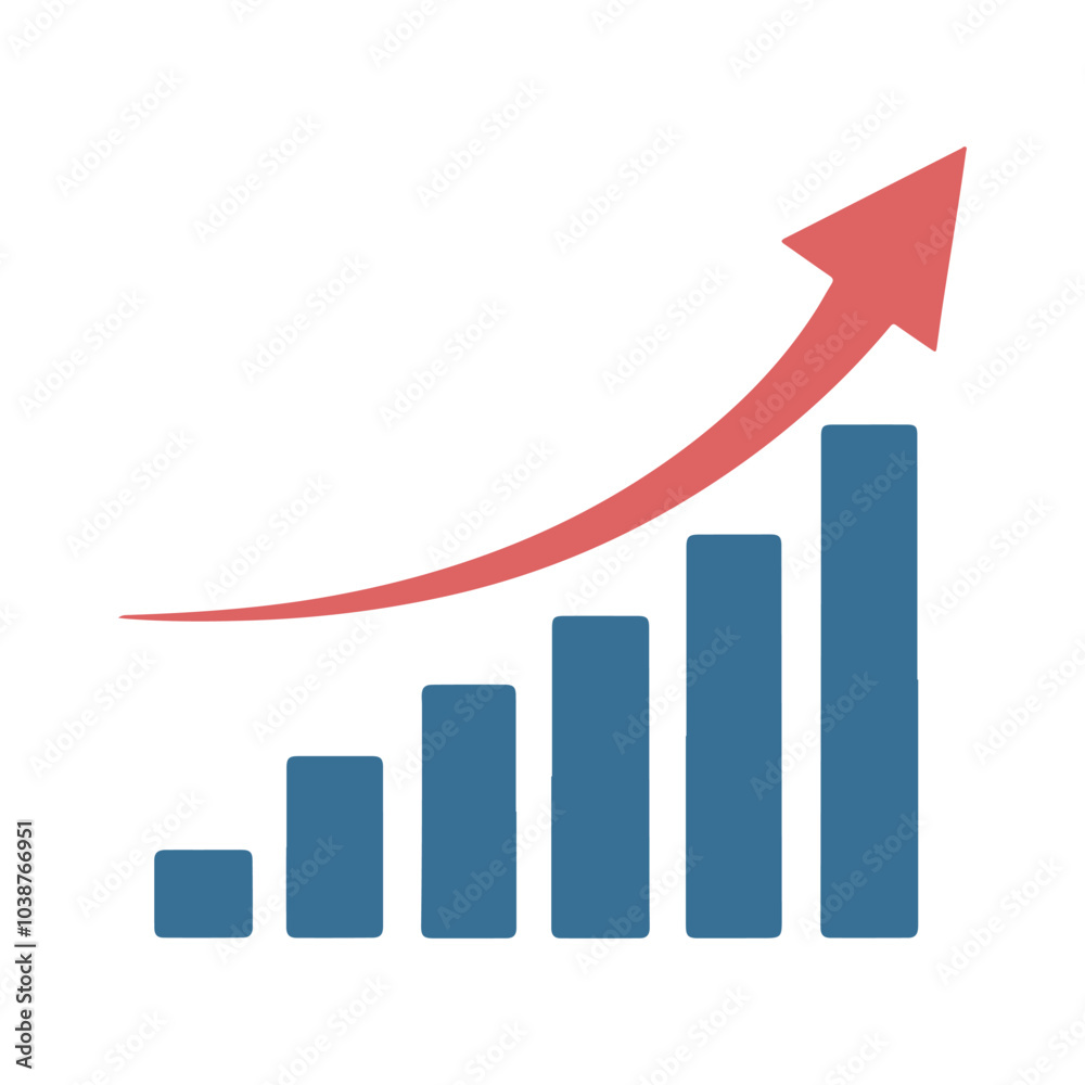 Graph going up and red arrow, Bar graph with arrow, Business concept. Graph going up and red arrow, Bar graph with arrow, Business concept.