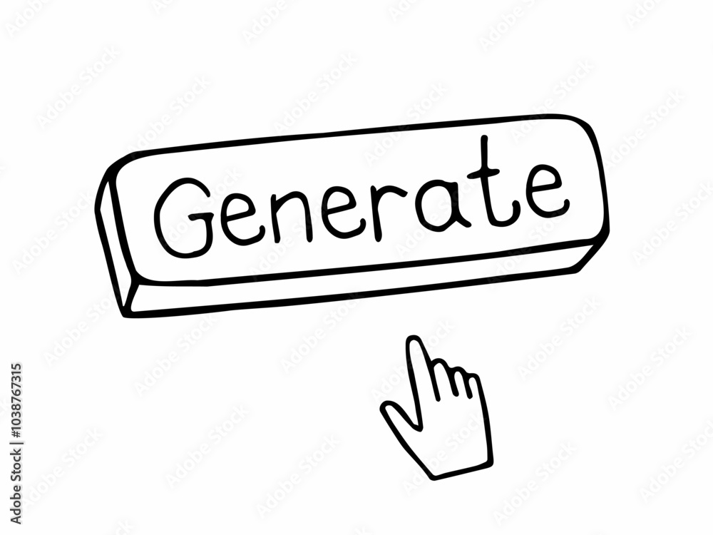Generation button and the hand. Manual drawing of the content generation button using AI. Button
The user interface of an online tool for creating artificial intelligence is drawn, doodle style Generation button and the hand. Manual drawing of the content generation button using AI. Button
The user interface of an online tool for creating artificial intelligence is drawn, doodle style