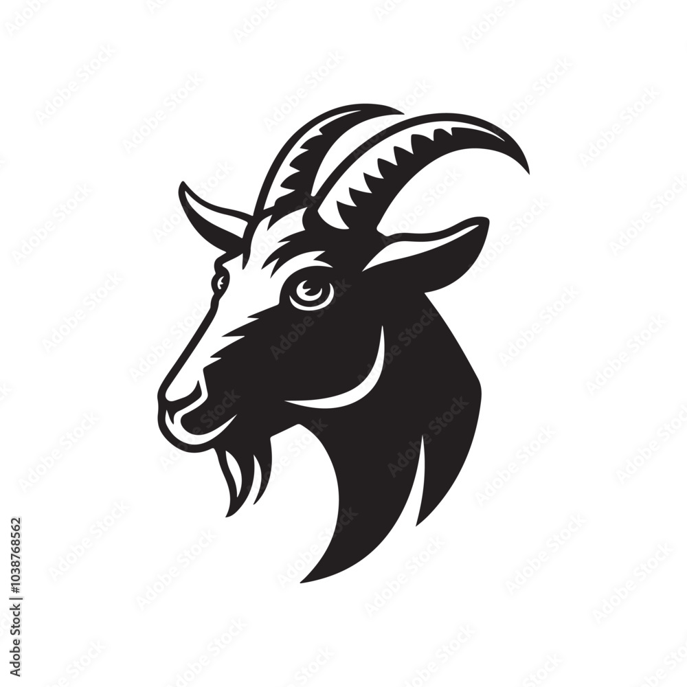 A goat icon with curved horns silhouette vector illustration A goat icon with curved horns silhouette vector illustration