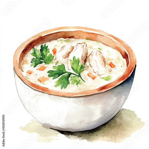 Chicken porridge watercolor clipart illustration