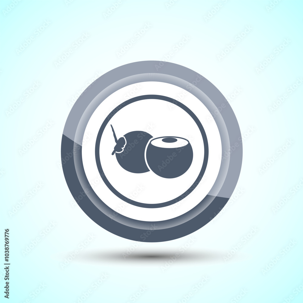 Coconut fruit icon design illustration, Organic fruit icon sign for apps and websites, Gray Color Button Design Coconut fruit icon design illustration, Organic fruit icon sign for apps and websites, Gray Color Button Design