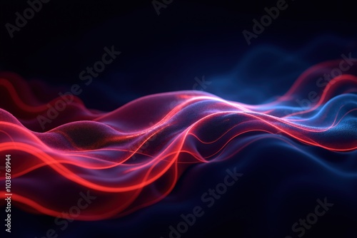 Abstract waveform in vibrant red and blue light patterns for modern digital art design.