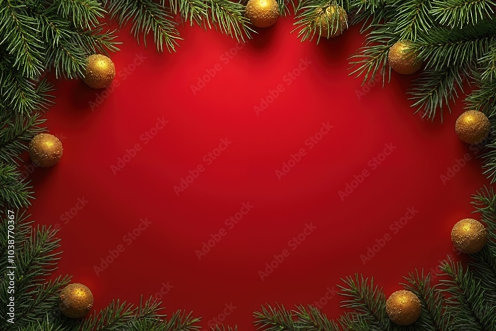 Festive christmas frame with fir branches and glittery ornaments for holiday decoration. Festive christmas frame with fir branches and glittery ornaments for holiday decoration.