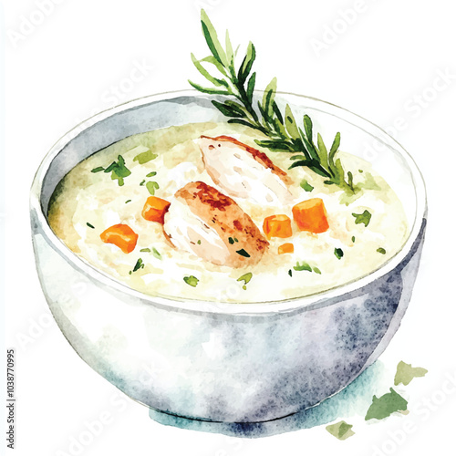 Chicken porridge watercolor clipart illustration