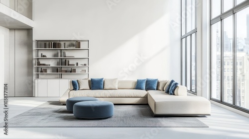 Modern Living Room with a City View