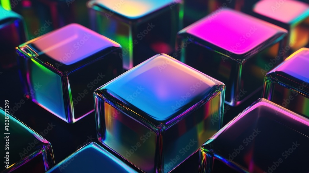 Iridescent Cubes on Black Background Iridescent Cubes on Black Background