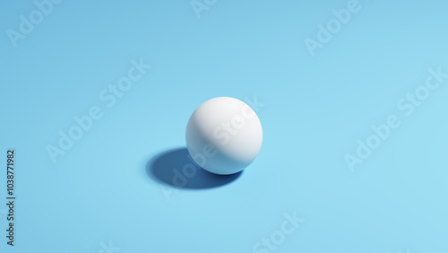 One single small white sphere pale blue background sunlight shadow classic simple 3d illustration render