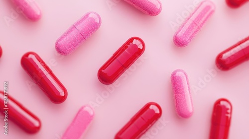 Probiotic supplements dissolving into abstract bacteria formations, gut health, wellness products