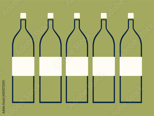 Wine bottles on green background. Alcoholic drinks, winemaking. Vector illustration
