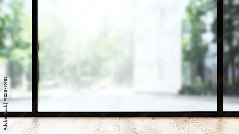 Fototapeta premium Large window with blurred cityscape view.