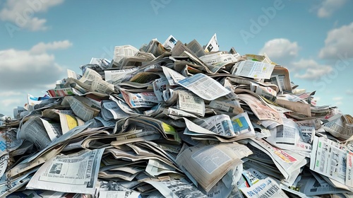 A large pile of discarded newspapers, representing waste and recycling issues in modern society.