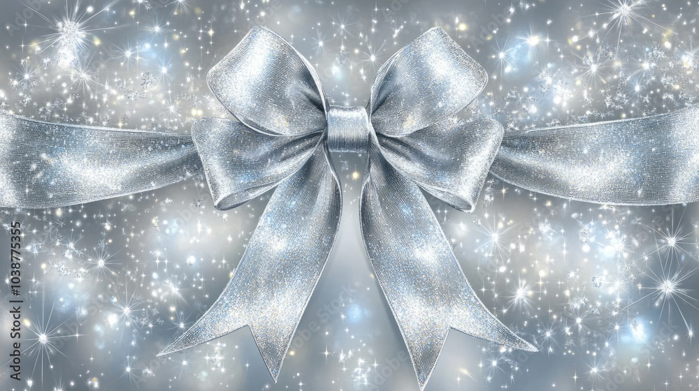 Elegant Christmas Gift Card Adorned With Sparkles and a Silver Bow Generative AI Elegant Christmas Gift Card Adorned With Sparkles and a Silver Bow Generative AI