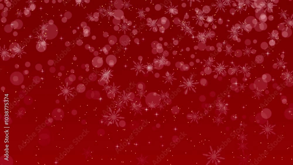 Red Christmas background with glittering golden particles and snow flakes. Red Christmas background with glittering golden particles and snow flakes.