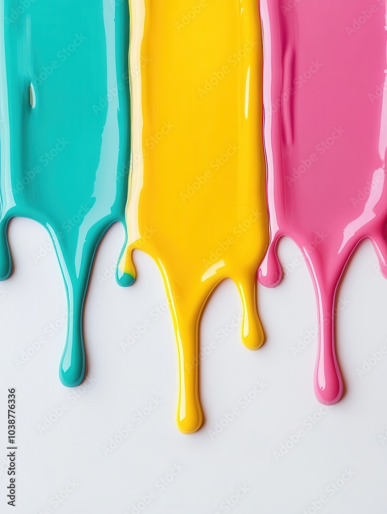 A colorful drip of paint in vibrant hues of teal, yellow, and pink creates an artistic and lively composition. A colorful drip of paint in vibrant hues of teal, yellow, and pink creates an artistic and lively composition.