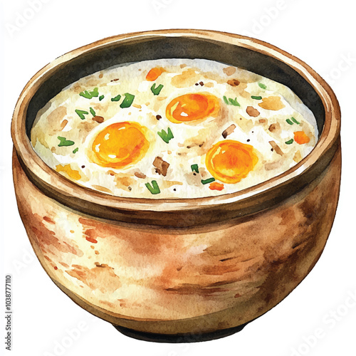 Chicken porridge watercolor clipart illustration
